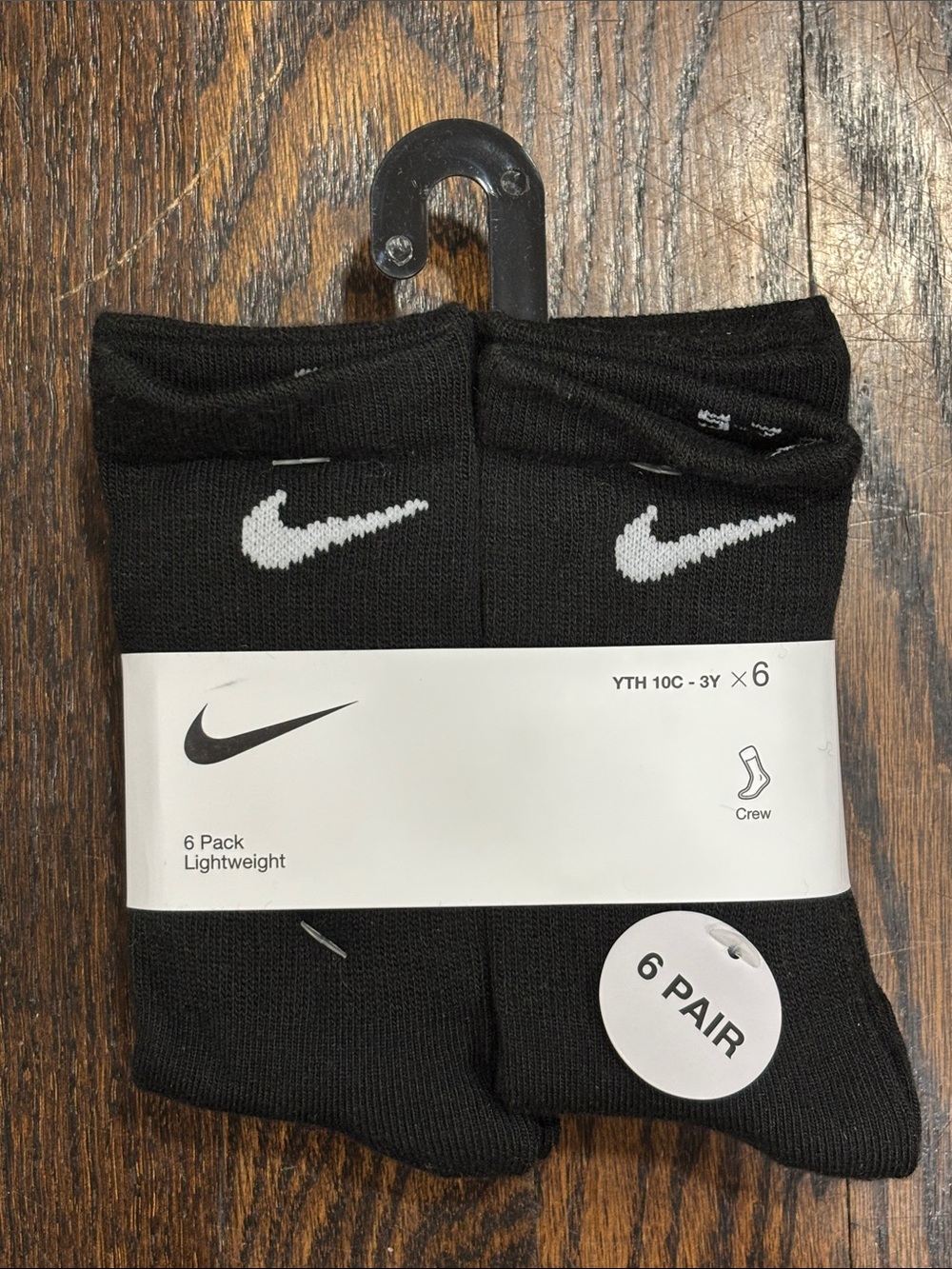Nike kids Black Crew Athletic Socks 6 Pack size 10c-3y